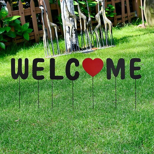 Aecipl Metal Letters Garden Stakes Yard Art Word Sign Lawn Decoration Indoor Outdoor Plant Pot Decor Decorative Stick for Patio Pathway Flower Bed (Welcome)