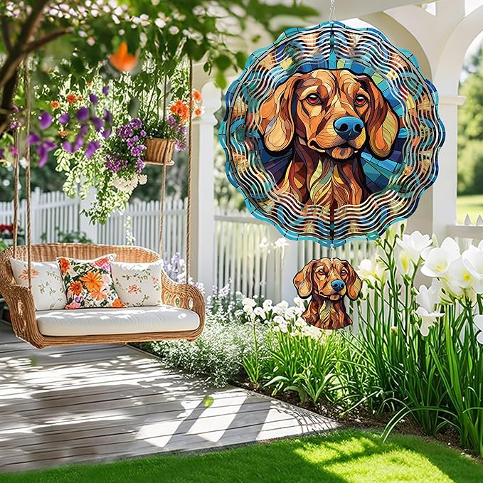 Hanging Wind Spinners Outdoor, 3D Kinetic Metal Wind Spinner with Dachshund Wiener Dog Design for Garden Yard Decor, Dog Lover Gifts for Women Men Pet Owners