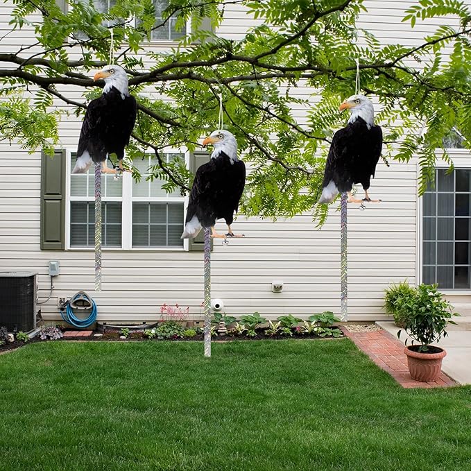 Owl to Keep Birds Away, 5 Pack Bird Scare Hawk Fake Owl, Reflective Hanging Bird Decoration, Bird Control Device to Keep Birds Pigeon Woodpecker Away from Patio Garden