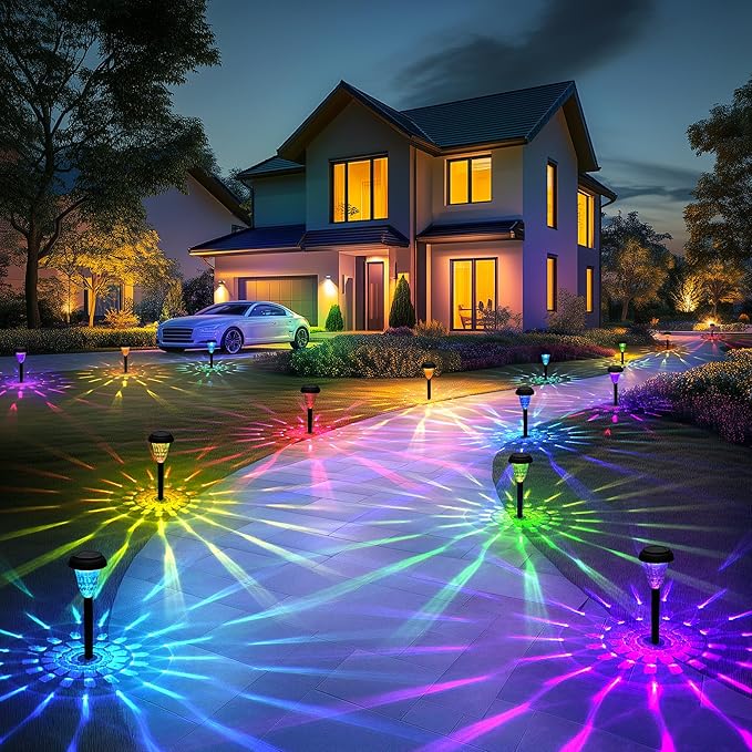 TISEJOY Solar Pathway Lights Outdoor Waterproof 16 Pack Color Changing Garden Light for Yard Patio Driveway Walkway Lawn Landscape Lighting for Outdoor Decor