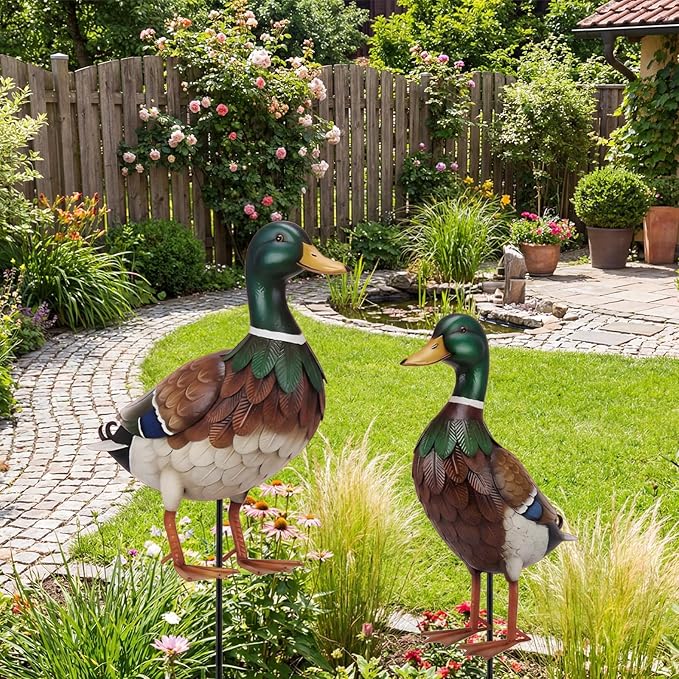 2 Pcs Metal Duck Yard Stakes 31" Duck Yard Art Waterproof Garden Stakes, Colorful Animal Sign for Porch Lawn, Gifts for Ducks Lover