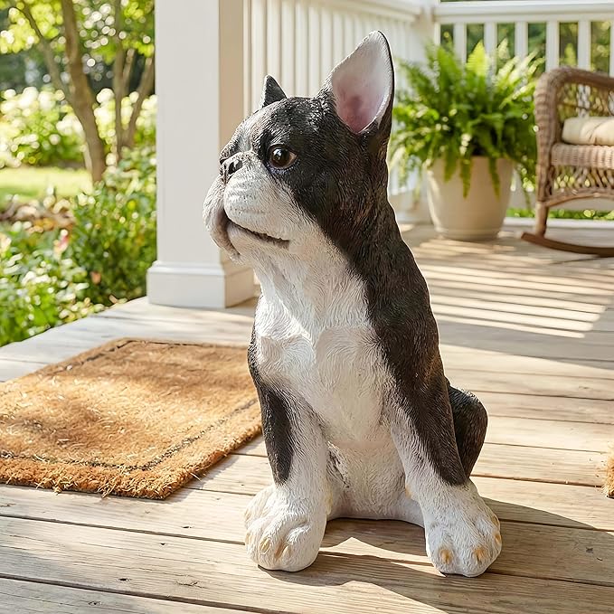 Adorable Standing Bulldog Puppy Garden Statue, Realistic Animal Pet Statue, | Cute Decorative Resin Figurine for Backyard, Porch, Lawn, Patio | Ideal Gift for Dog Enthusiasts