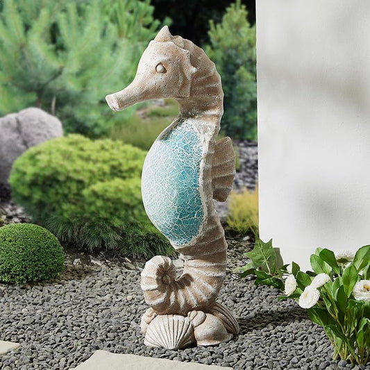 Glitzhome MGO Marine Faux Granite and Mosaic Sea Horse Statue Indoor and Outdoor Decoration, 21 "H