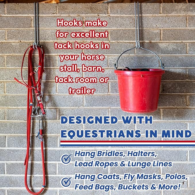Over The Wall Heavy Duty Concrete Cinder Cement Block Wall Outdoor No Drill Fence Hooks Hangers - Extra Long Large Rafter Ladder Pool Equipment Pole Hangers for Planters Hoses Horse Tack Organization