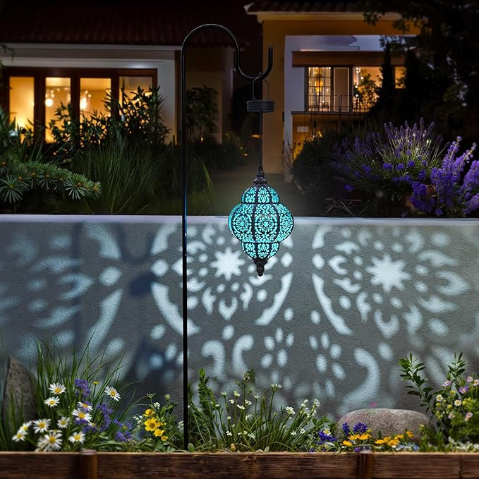 Hapjoy Hanging Solar Lights Outdoor Garden Decor Solar Lantern Waterproof Plastic Moroccan Outdoor Decorations for Patio Pathway Yard Backyard Garden Decorative (1, Black)