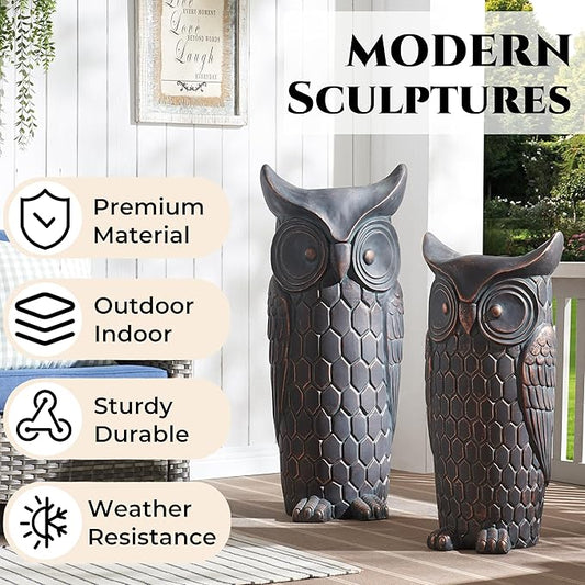 Wallowa 40 Inches Tall Large Outdoor and Indoor Statue, Garden Sculptures, Faux Stone Owl Sculpture, Garden Decoration, Large Statue for Living Room, Tall Standing Sculpture for Home, Porch, Backyard