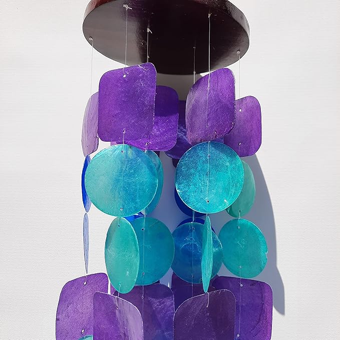 Beautiful and Unique Capiz Shell Wind Chime - Wind Chimes for Outdoors - Colorful and Whimsical Patio Decor - Ocean Decor - Garden Gifts (Teal, Green and Blue)