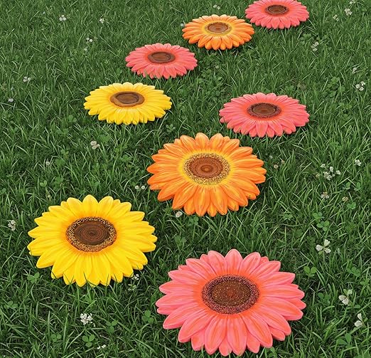 Landical 6 Pack Decorative Stepping Stones for Garden 10 Inch Cement Flower Stepping Stones Decoration for Patio Walkway Yard Outdoor(Sunflower)