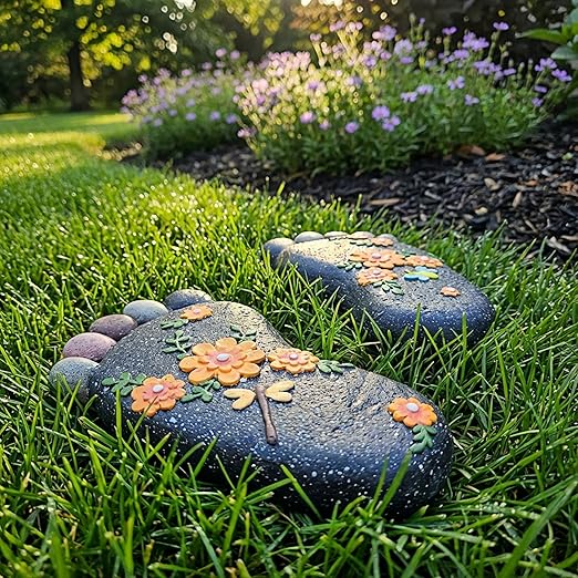 Stepping Stones Garden Decorative Stones for Patio, Deck, Garden or Sidewalk Home Decor Footprint Shaped Stepping Stones Set of 2 (Dark Grey)