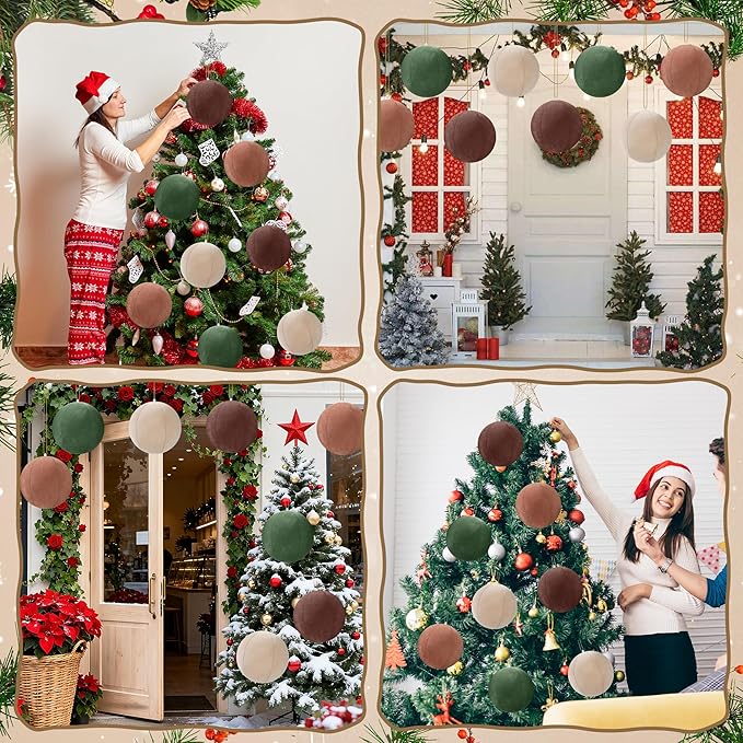 8 PCS 8 Inch Large Christmas Inflatable Ball, Outdoor Hanging Ornament Velvet Xmas Balls with 4 Colors, Neutral Christmas Decoration Ball for Yard Lawns Porch Garden Front Door Holiday Decor