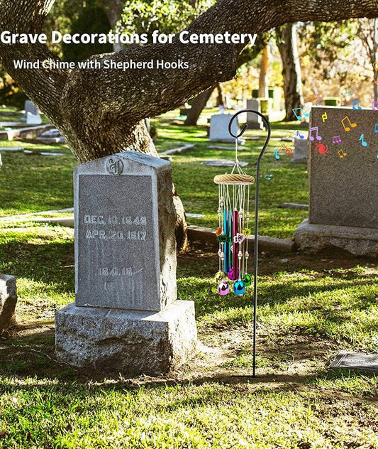 Cemetery Grave Wind Chime with Shepherds Hook, Headstones Windchime for Grave, Grave Decorations Memorials Sympathy Gifts for Loss of Loved Ones