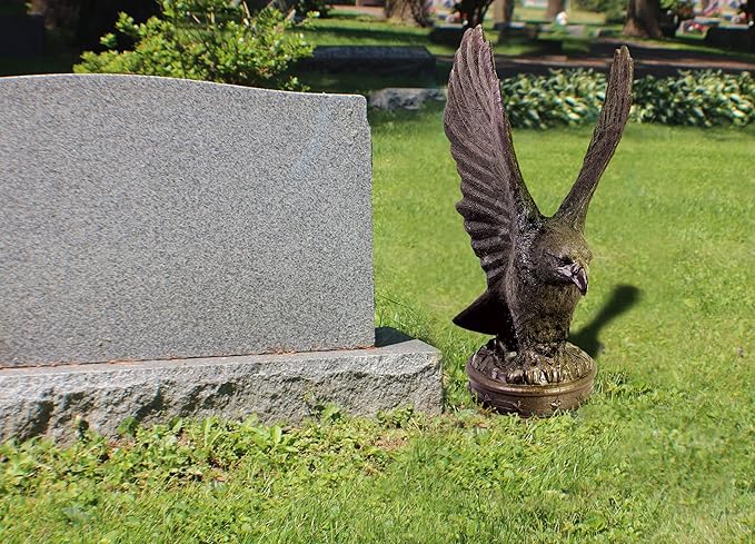 EMSCO Group Freedom Eagle Statue 32in Outdoor Garden Decor Sculpture, Natural Bronze Finish, Weather-Resistant Resin, Patriotic