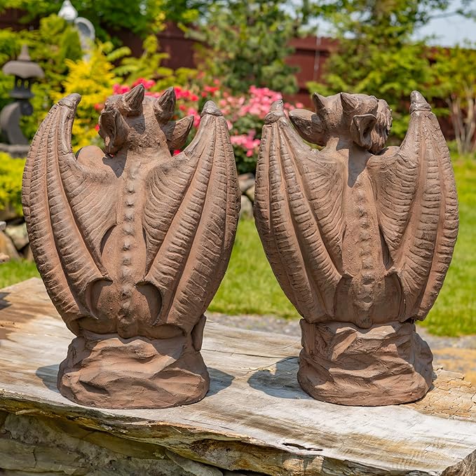 Zaer Ltd. Set of 2 Gothic Gargoyle Garden Statues, 28.4 Inch Tall Outdoor Sculptures (Antique Rust)