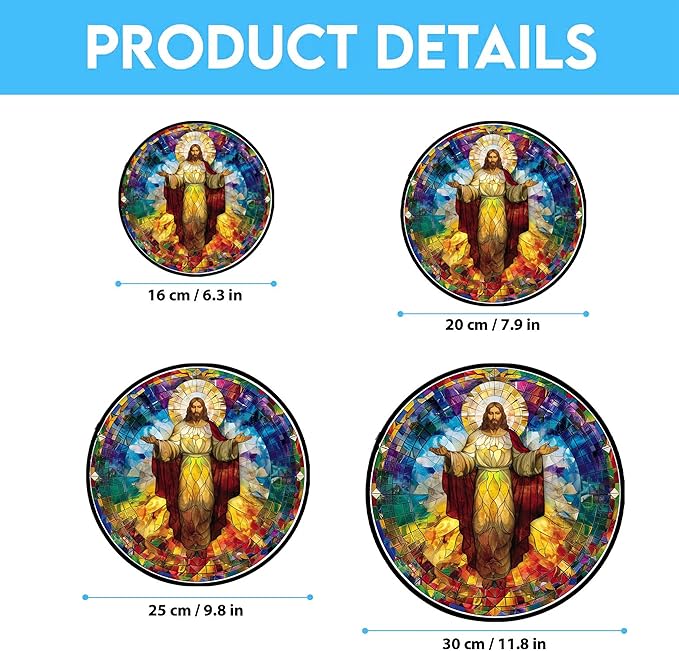 Christ Jesus Decor Stained Glass Suncatcher - Window Wall Hanging Ornament UV-Print Glass Panel Sun Catcher - Decoration for Home Garden Christmas Party Wedding Housewarming Gift
