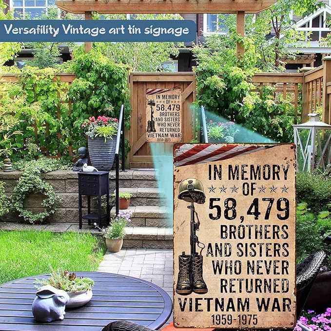 Veteran Metal Tin Sign Vietnam Veterans In Memory Of 58479 Brothers And Sisters Who Never Returned Vietnam War 1959-1975 Retro Sign For Army Soldier Man Cave Office Home Coffee 8x12 inch