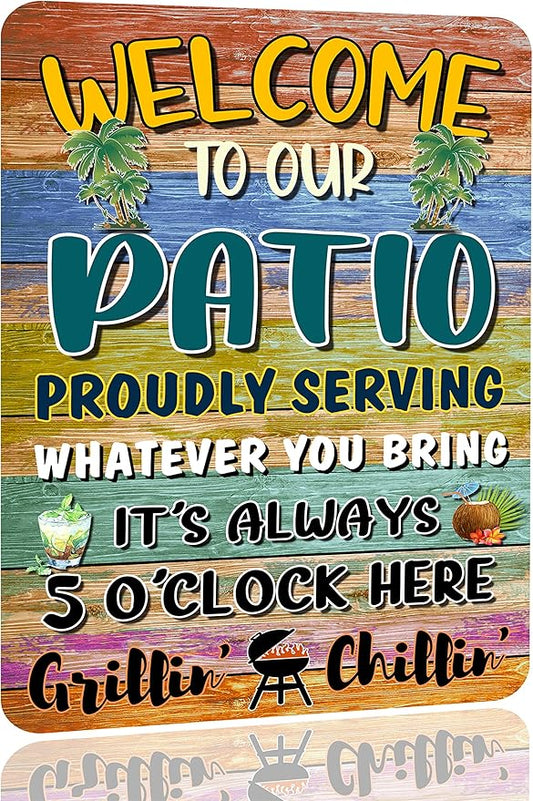 Welcome Patio Bar Signs Backyard Outdoor Porch Wall Decor Garden Metal Sign Decorations For Tiki Camper Accessories 16x12 Inch