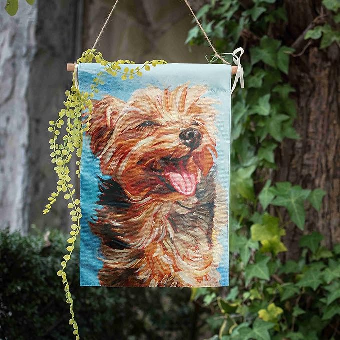 Happy Yorkie Garden Flag - Dog All-Weather Flag, Small Puppy Outdoor Seasonal Flag, 12 x 18 Inch, Vibrant Color, Double Sided, Holiday Yard Decor