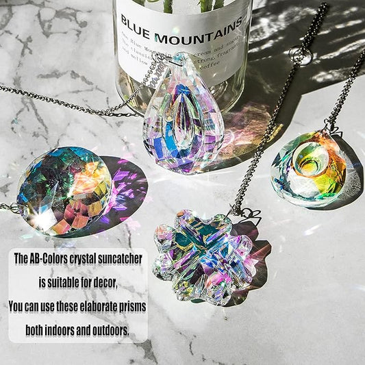 HDCRYSTALGIFTS 4pcs Crystal Suncatchers for Window Hanging Sun Catchers Indoor Rainbow Maker Crystals for Home Garden Decor Lamp Chandelier Lamp Prisms