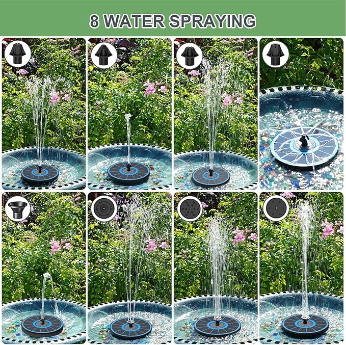 Yzert Solar Fountain for Bird Bath Direct Sunlight High Efficiency 3.5W Glass Panel Solar Water Fountain Outdoor Garden Flower (Blue)