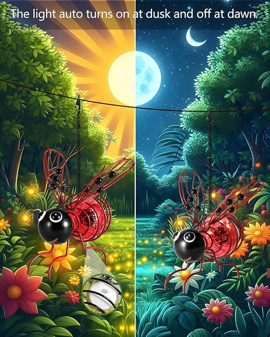 Lighted Outdoor Display - Solar Powered Hanging Bee Decor with Bouncy Springs - Outdoor Hanging Solar Lights for Christmas Garden, Yard, Patio, Porch (Red)