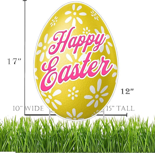 Happy Easter Classic Yard Sign Home Decor Lawn Decoration With Stakes Easter Egg (Yellow)