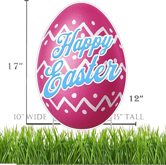 Happy Easter Classic Yard Sign Home Decor Lawn Decoration With Stakes Easter Egg (Pink)