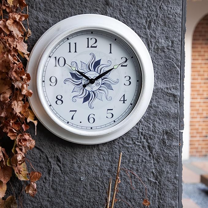 OCEST Large 15 Inch Metal Waterproof Outdoor Clock, Silent Illuminated Night Light Battery Operated Wall Clocks for Garden Pool Patio Living Room Decorative Decor