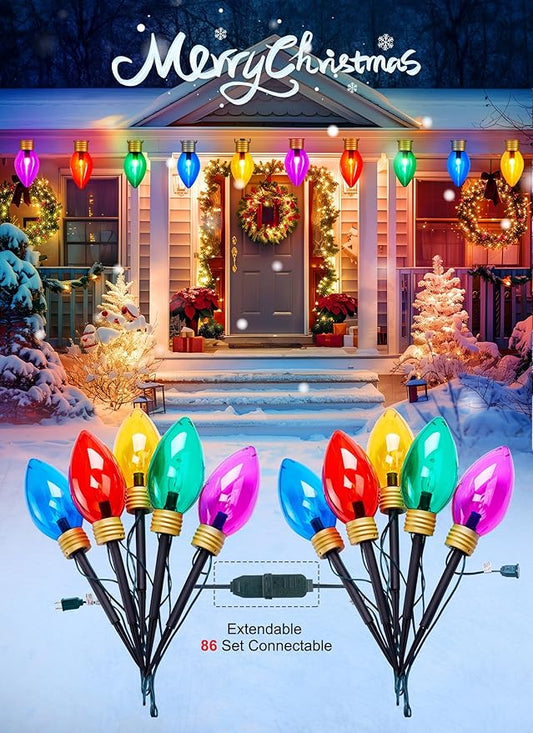Moonflor Super Jumbo C9 Christmas Pathway Lights Outdoor - 2 Pack Total 22FT 10 LED C9 Walkway Light, Multicolor Christma Decoration Outside, Giant Christmas Lights Outdoor for Lawn Holiday Yard