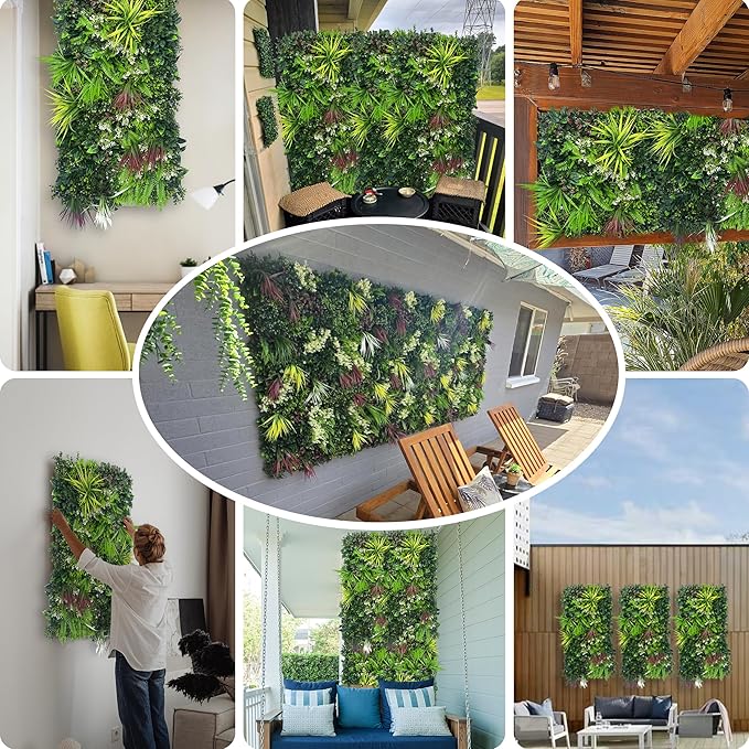 ODTORY Artificial Hedge Grass Wall Panel: 40" x 20" UV-Anti Faux Boxwood Ivy Greenery Backdrop, Fake Green Plant Fence for Indoor & Outdoor Privacy Screen and Home Decor