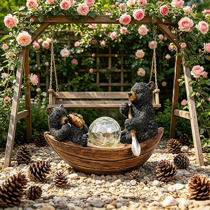 Rezpuao Garden Statue of Bear,Garden Decor Bear Figurine,Bears Outdoor Statue,Solar Decor for Patio,Balcony,Yard,Lawn Ornament