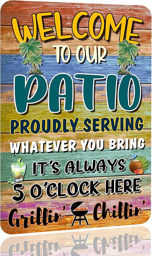 Welcome Patio Bar Signs For Home Porch Bar Wall Decor Beach Bar Decorations For Backyard Tiki Bar Hot Tub Poster Tin Sign 8x12 Inch