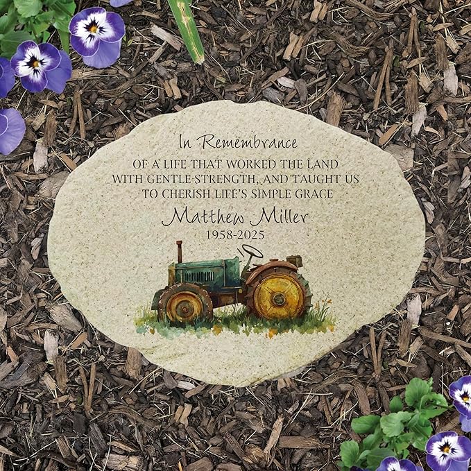 GiftsForYouNow Personalized Farmer Memorial Small Flat Garden Stone - Beautiful Tribute for Loved Ones - Natural Stone Remembrance Decor - 7.88" Durable Outdoor Home & Garden Decoration