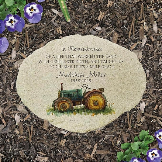GiftsForYouNow Personalized Farmer Memorial Small Flat Garden Stone - Beautiful Tribute for Loved Ones - Natural Stone Remembrance Decor - 7.88" Durable Outdoor Home & Garden Decoration