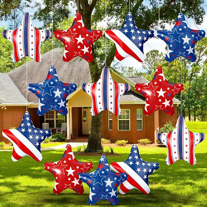 12 Pcs 4th of July Inflatable Star Decorations 11.8 Inch Independence Day Red Blue White Patriotic Outdoor Decorations Blow up PVC Stars Ornament Inflatable Ball Decor for Yard Lawn Garden