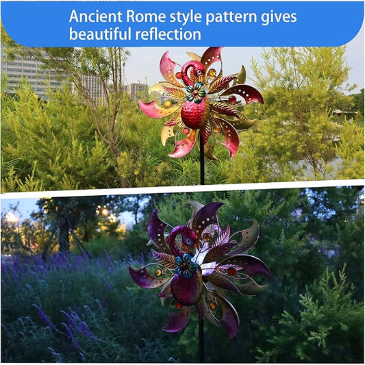 Flamingo Solar Wind Spinner with Color Changing LED Light, Wind Sculptures & Spinners Outdoor Metal Stake Yard Spinners, Garden Wind Catcher Wind Mills, Lawn&Garden