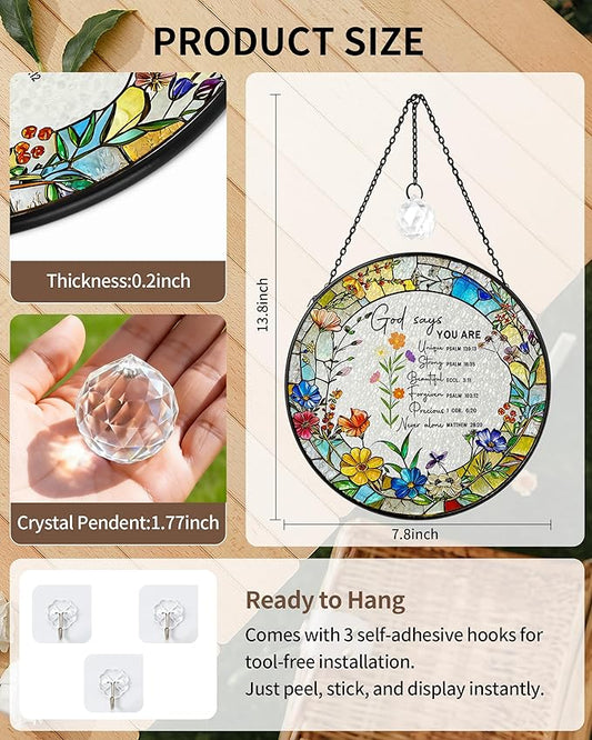 Christian Stained Glass Window Hanging Sun Catcher, Religious Faith for Mom or Grandma, Church Window Decor