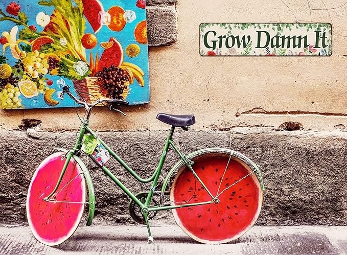 Grow Damn It! Garden Sign Mom Plaque, Gardening Signs Vintage Decor Dads Decorative Plaques, Funny Decoration Herbs Fruit Flowers Vegetables Produce Gift 4" x 16"