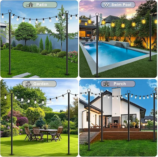7 Pack 10 FT String Light Poles,Metal with Fork Lights Poles for Outdoor String Light, Rustproof Heavy Duty for Outside Garden,Patio,Wedding,Backyard,Deck,Party