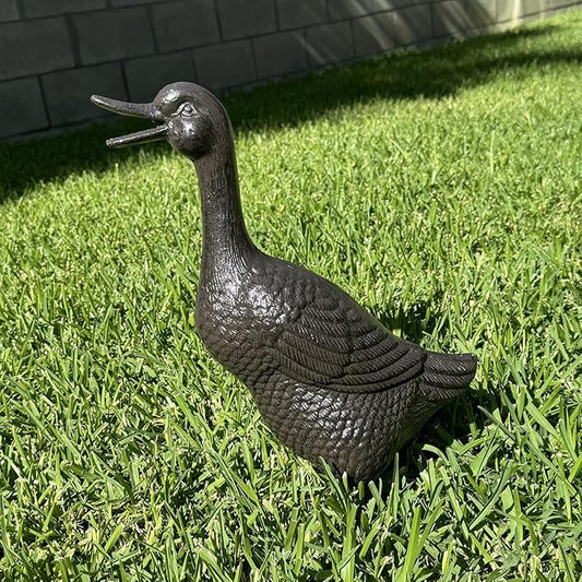 Cast Iron Duck Statue (15.7" Tall) - Heavy Duty Outdoor/Indoor Decor, Rust Brown Garden Art with Lifelike Feather Detailing, Weatherproof Bird Sculpture for Patio, Lawn & Home HC5387
