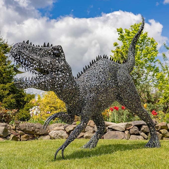 Zaer Ltd. 7.33ft. Tall Giant Metal Tyrannosaurus Rex Garden Statue Chompers