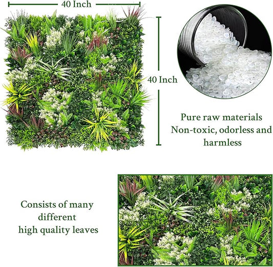 ODTORY Artificial Plant Wall Panels: 20"×20" 4P UV-Anti Faux Grass Wall Backdrop Boxwood Ivy Fence Privacy Screen Fake Greenery Leaf Hedge for Outdoor,Indoor,Garden,Backyard and Home Decor