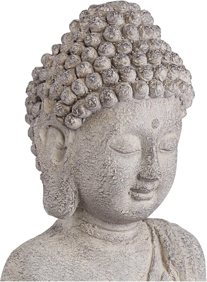John Timberland Standing Buddha Statue Sculpture Zen Asian Japanese Garden Decor Indoor Outdoor Front Porch Patio Yard Outside Home Balcony House Exterior Lawn Gray Faux Stone Resin 32" Tall