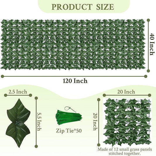 ODTORY Artificial Ivy Privacy Fence Wall Screen,40X120 in UV-Anti Faux Greenery Backdrop Ivy Vine Leaf Hedges Fence Panels for Patio, Balcony, Garden, Backyard Indoor Outdoor Green Wall Decor