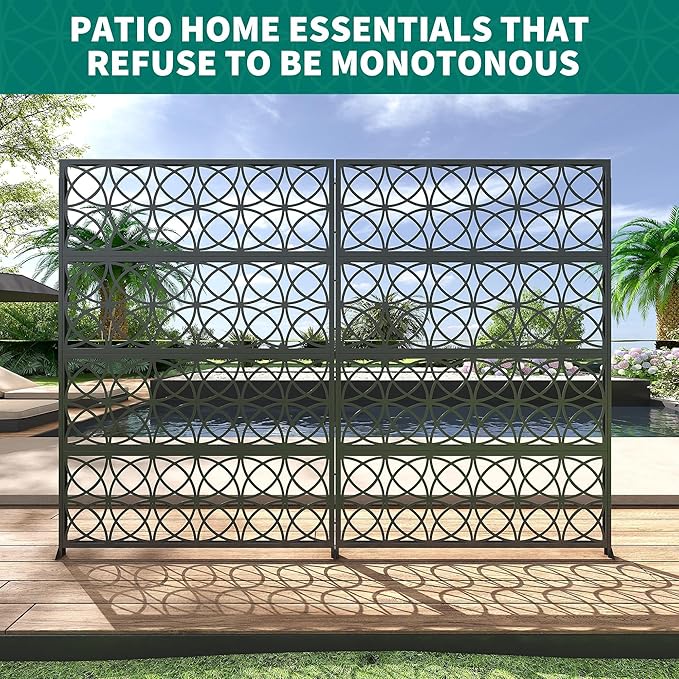 Garveelife Metal Privacy Screen 72" H×47" W for Outdoor Freestanding Decorative Privacy Wall Panels with Stand, Patio Balcony Screens for Outside Divider Deck Porch Garden, 1PC