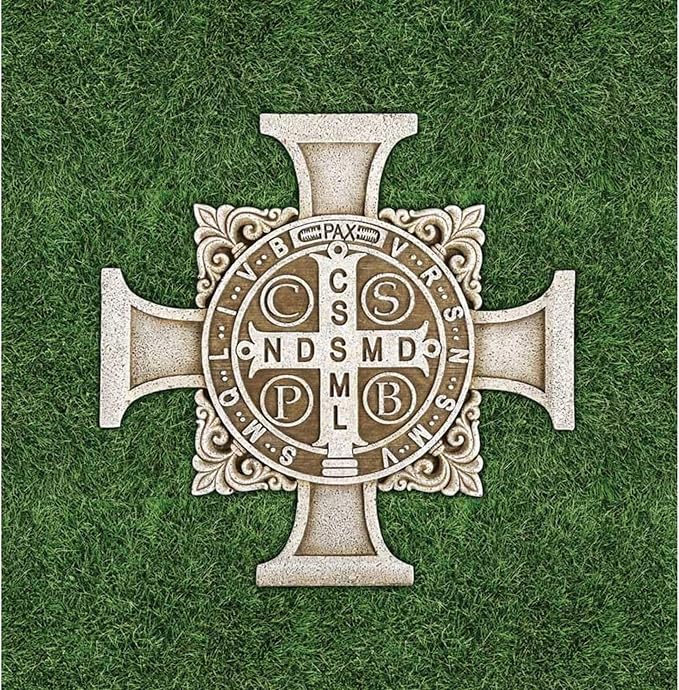 Avalon Gallery Saint Benedict Stepping Stone Cross, Stone Resin Garden Décor, 11" Square