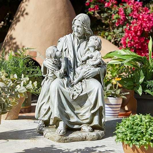 Avalon Gallery Garden Statue - Indoor/Outdoor Catholic Sculpture for Home or Church, 16.5" Tall, Jesus with Children
