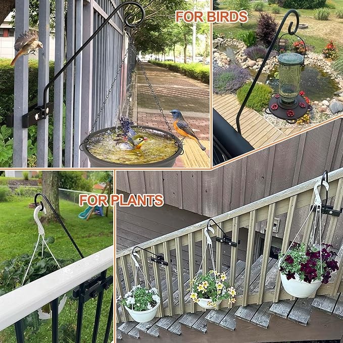 Deck Hook Rail Suitable for Hanging Flower Baskets Wind Chimes Planters Bird Feeders Lights, Heavy Duty Pole Long 16.5 inches Holds up to 15lbs with Ease(2pcs)