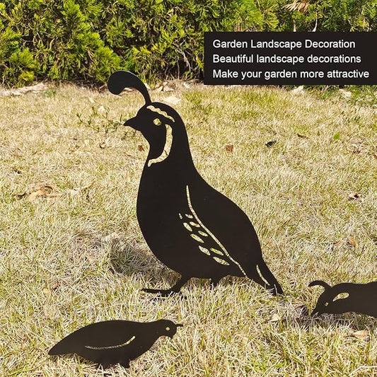 4pcs Outdoor Quail Family Yard Decor Garden Metal Statue Decor Innovative Iron Art Hand Crafted Metal Quail Stake Statue Garden Decorative Stake for Outdoor