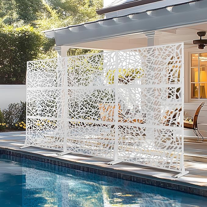 72" Hร47" W Metal Privacy Screen Outdoor Privacy Screen Freestanding Outdoor Privacy Screens and Panels for Patio Lawn Deck (Consists of 3 Panels)