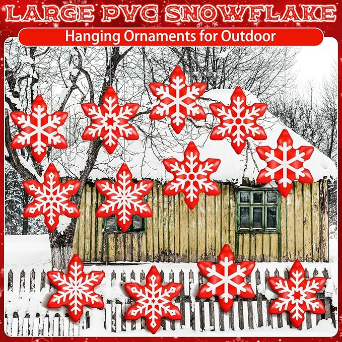 12 Pieces Winter Inflatable Snowflake Outdoor Decorations Blow up Winter Red Inflatable Hanging PVC Waterproof Snowball Outdoor Ornaments Decorations for Party Decor Yard Garden Lawn